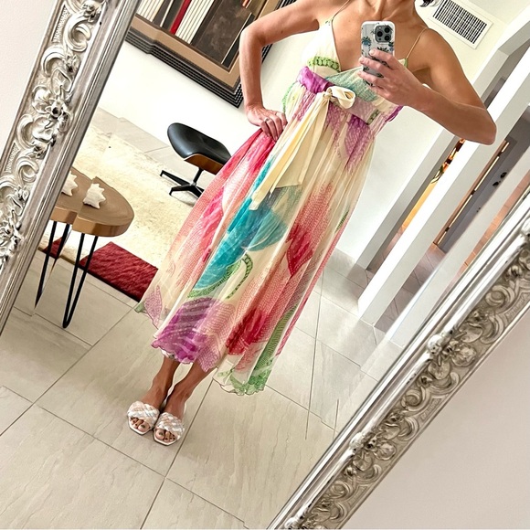 DVF Diane Von Furstenberg Silk Chiffon Silk Overlay Spaghetti Strap Dress Size 4 - Picture 3 of 11